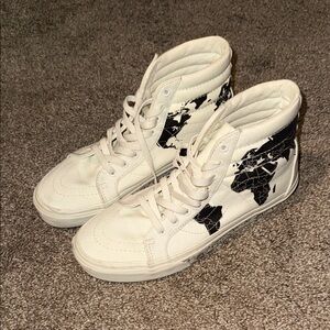 Vans World Map High-Top Sneakers in White and Black